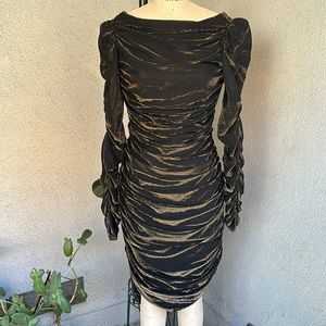 CONTEMPO CASUALS | VINTAGE 80’s Ruched Black Gold Formal Disco Dress